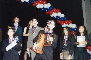 Before founding DemiDec, Daniel Berdichevsky (front, center) and Andrew Salter (middle, center) helped lead the 1993-1994 team from Taft High School to the national championship.